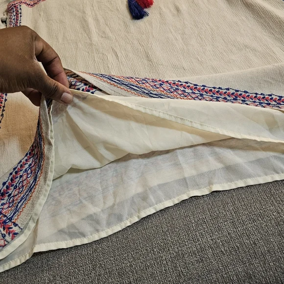 THML Cream Boho Linen Casual Embroidered Boho Cottage Tunic Dress Size XL - Picture 4 of 9